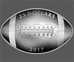 Canadian 2017 Coins Shaped Like Football, 25 dollars